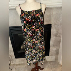 Sears Roebuck Girls Black w/ Flowers Floral Velvet Sundress Dress Large 14-16